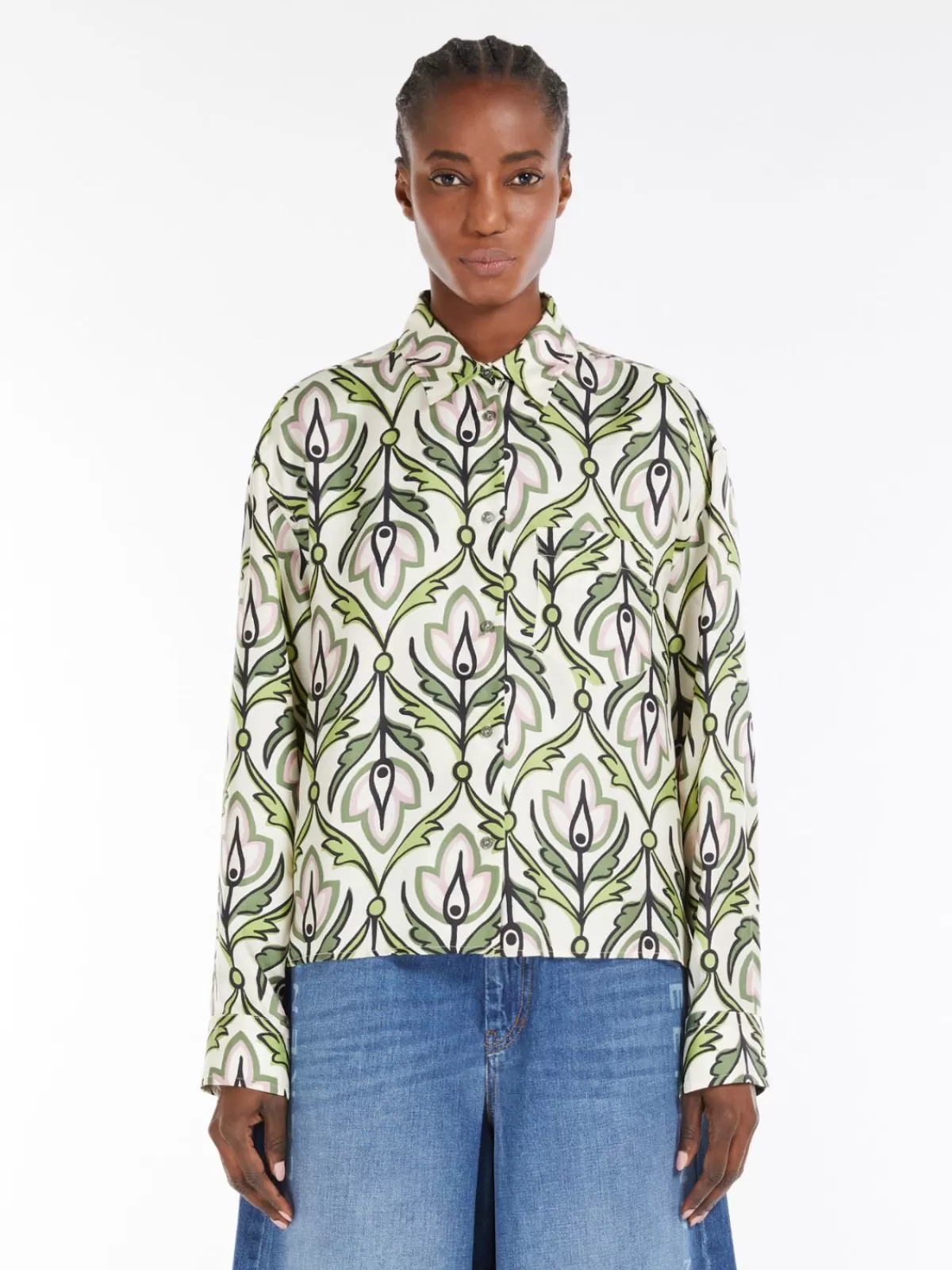 Blouses*Max Mara Silk twill shirt GREEN