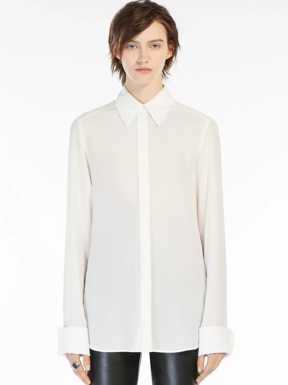 Blouses*Max Mara Slim-fit silk shirt WHITE