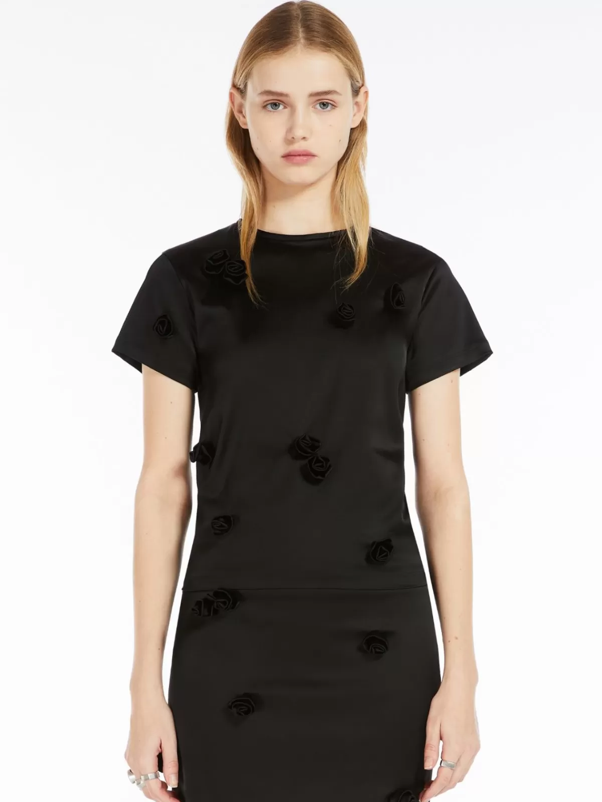 Blouses*Max Mara Slim-fit top with embroidered rose detail BLACK