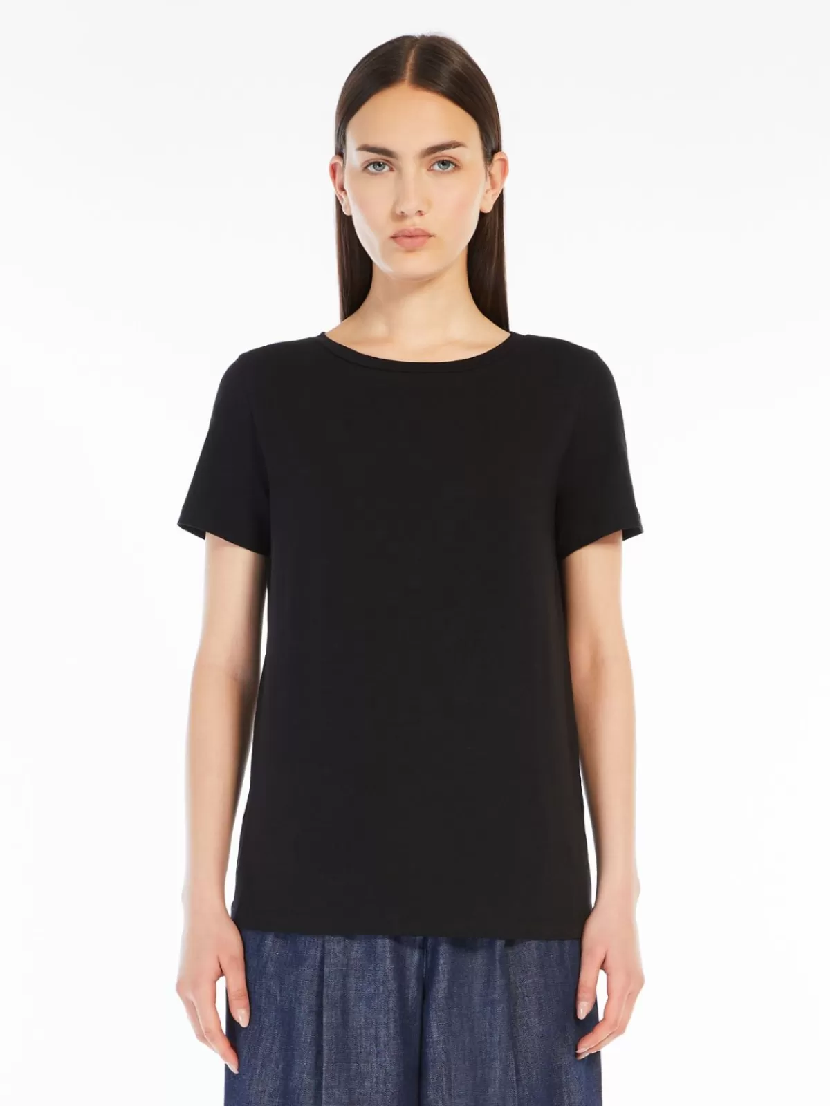 Tops And T-Shirts*Max Mara Stretch cotton basic T-shirt BLACK