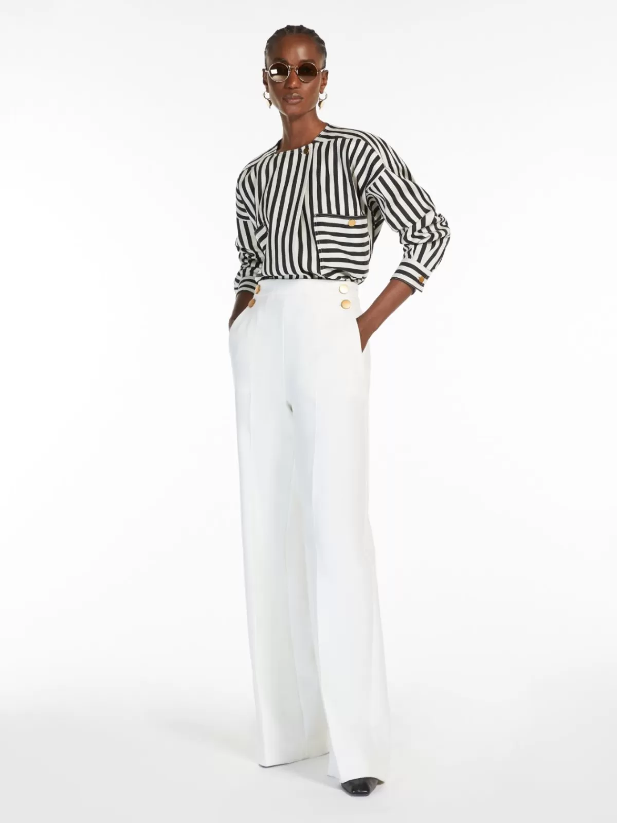 Blouses*Max Mara Striped cotton and silk blouse WHITEBLACK