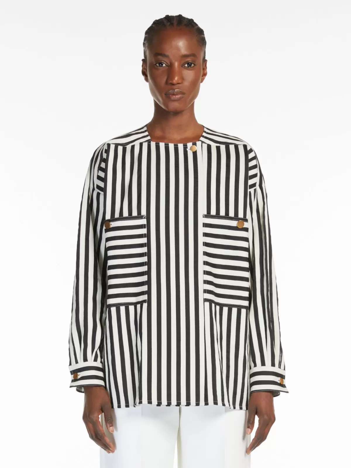 Blouses*Max Mara Striped cotton and silk blouse WHITEBLACK