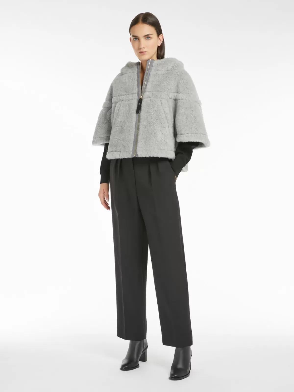 Capes*Max Mara Teddy fabric boxy cape LIGHTGREY