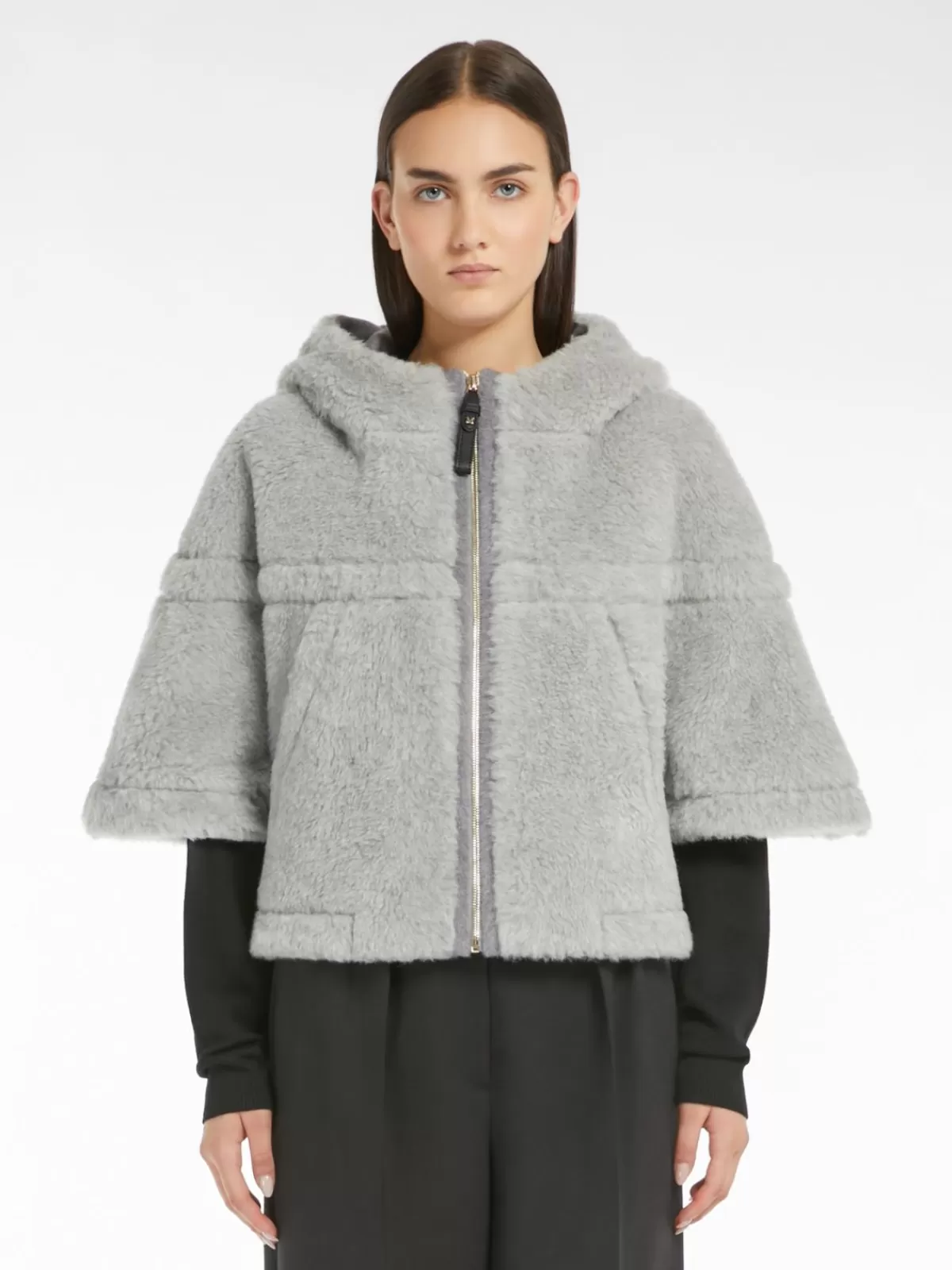 Capes*Max Mara Teddy fabric boxy cape LIGHTGREY