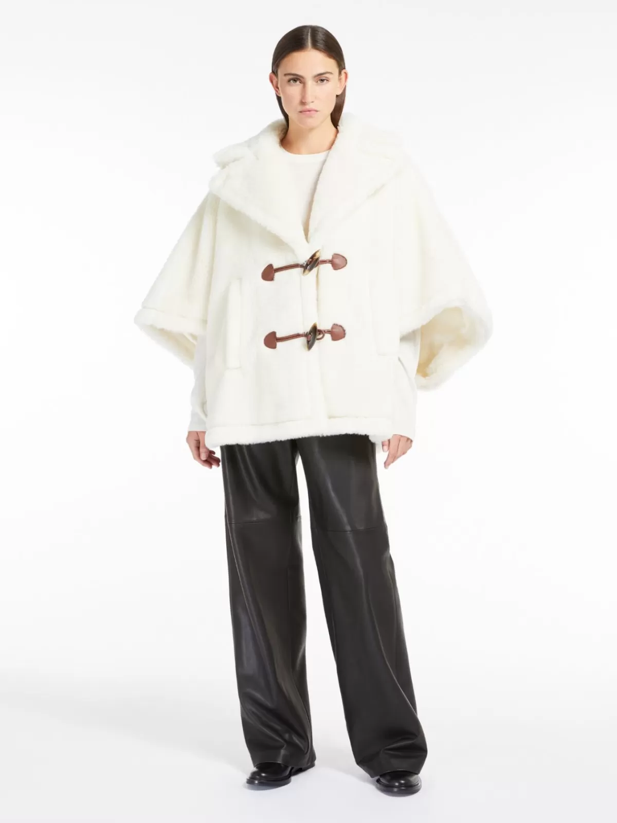 Capes*Max Mara Teddy fabric oversized cape WHITE