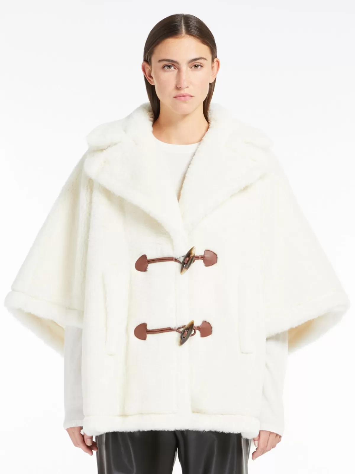 Capes*Max Mara Teddy fabric oversized cape WHITE