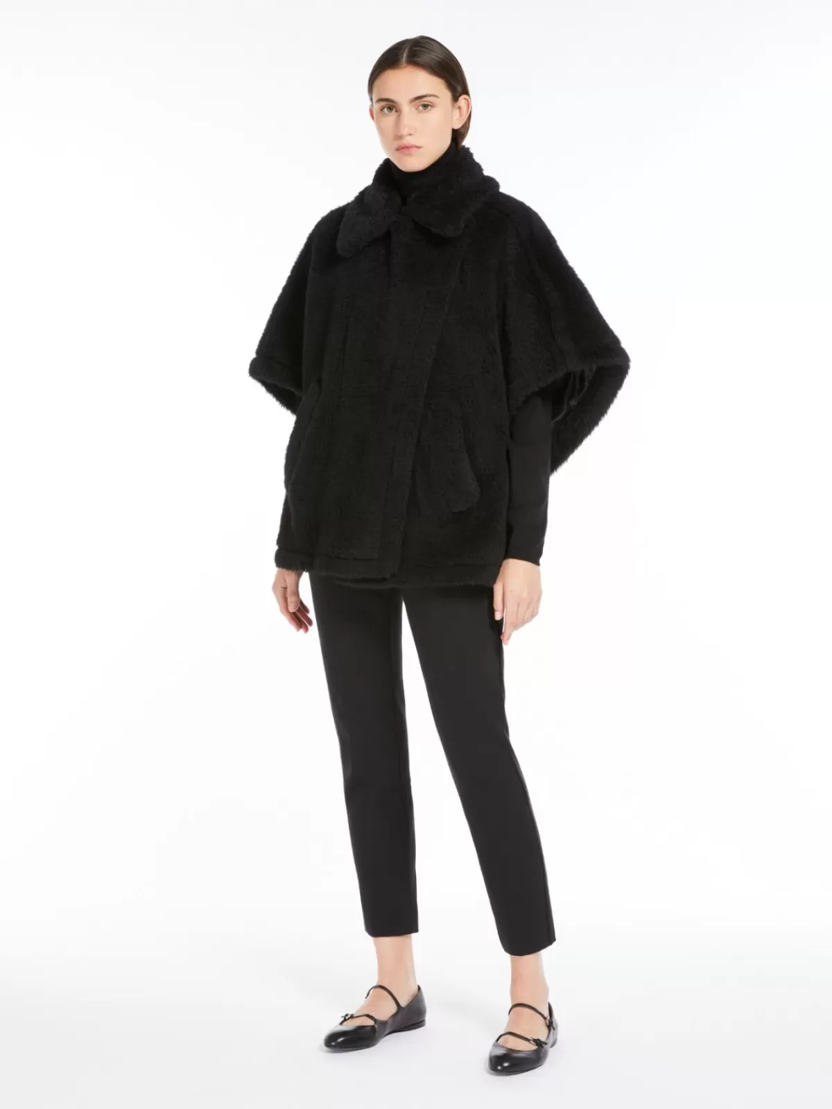 Capes*Max Mara Teddy fabric short cloak BLACK