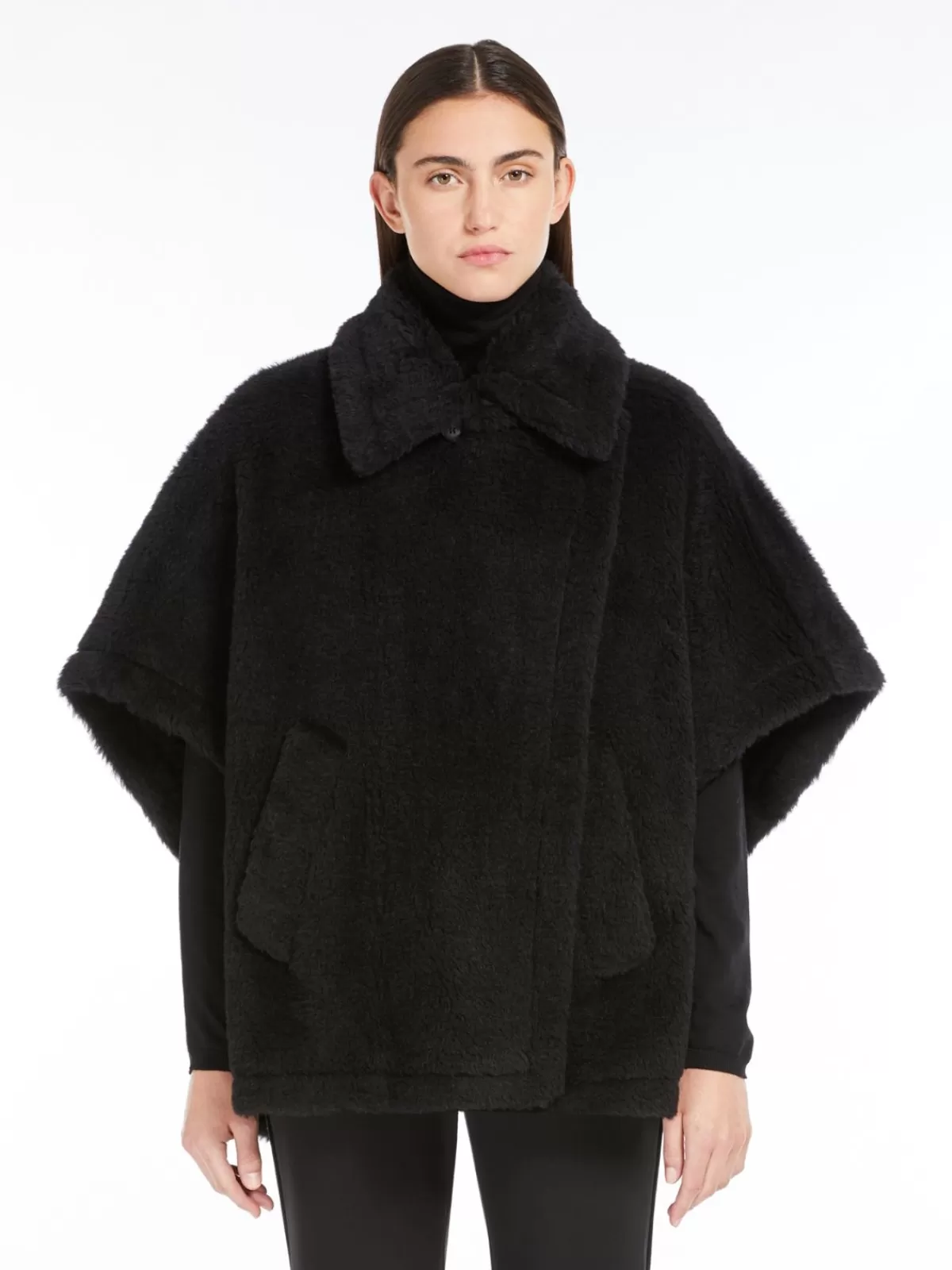 Capes*Max Mara Teddy fabric short cloak BLACK