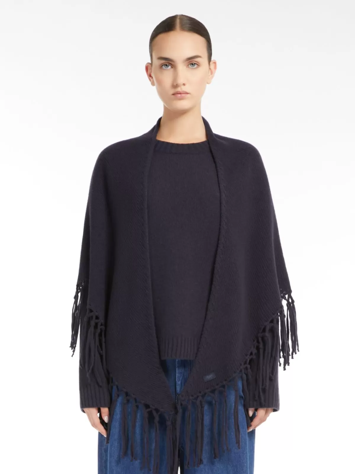 Scarves And Foulards*Max Mara Triangular wool shawl MIDNIGHTBLUE