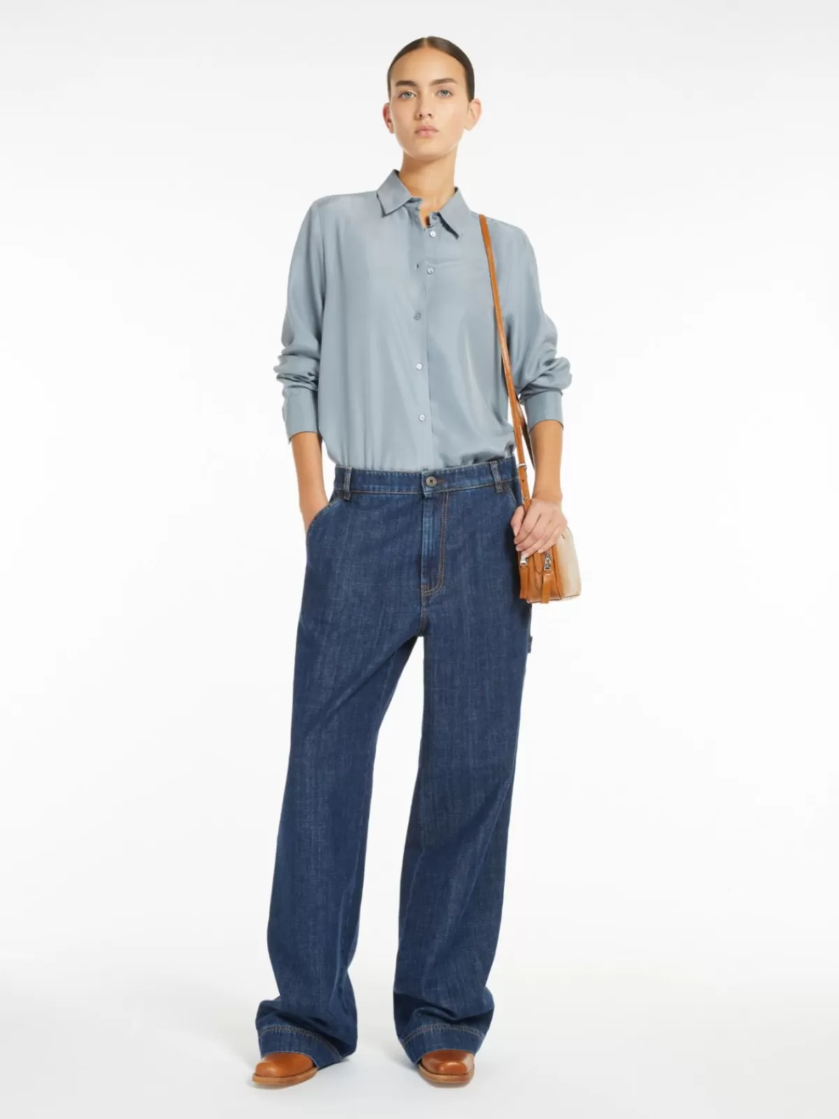 Blouses*Max Mara Washed silk shirt SKYBLUE