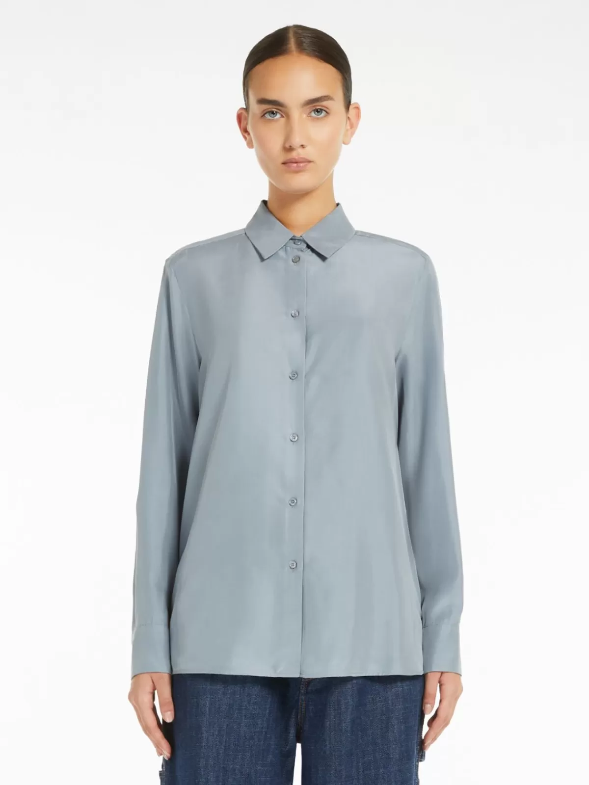 Blouses*Max Mara Washed silk shirt SKYBLUE