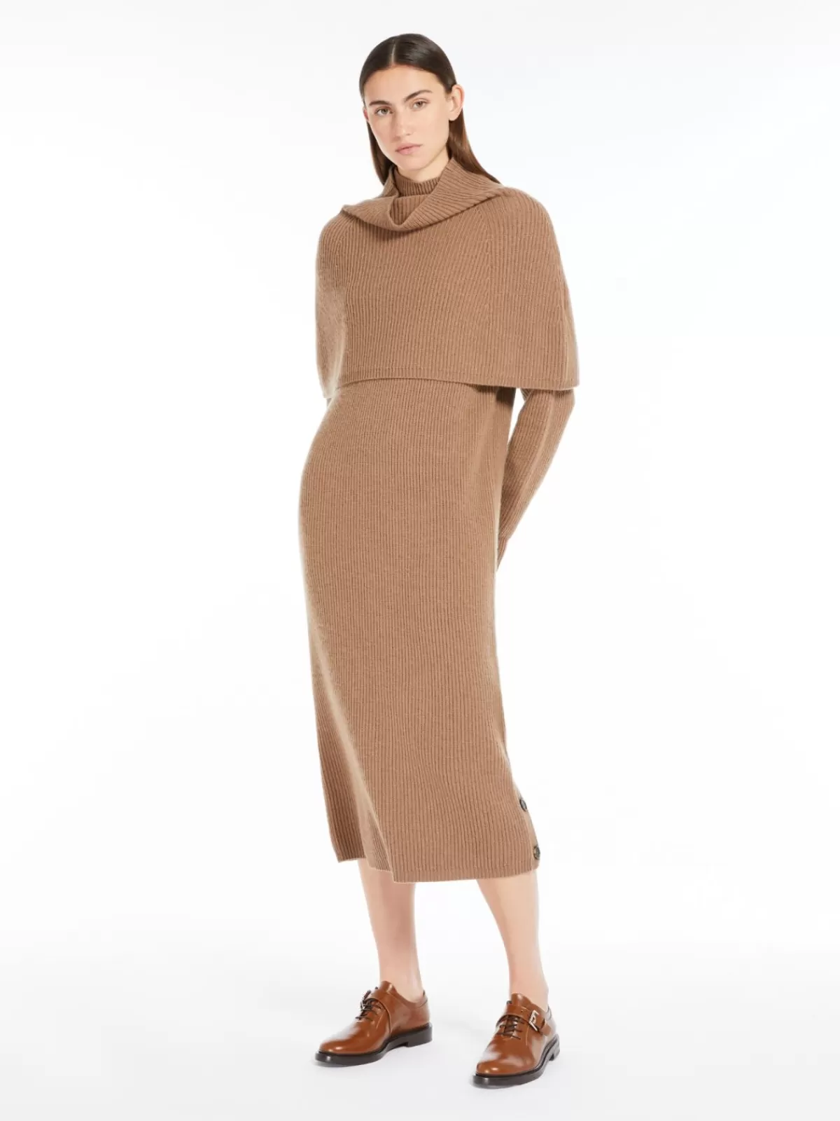 Capes*Max Mara Wool and cashmere ribbed cape CAMEL