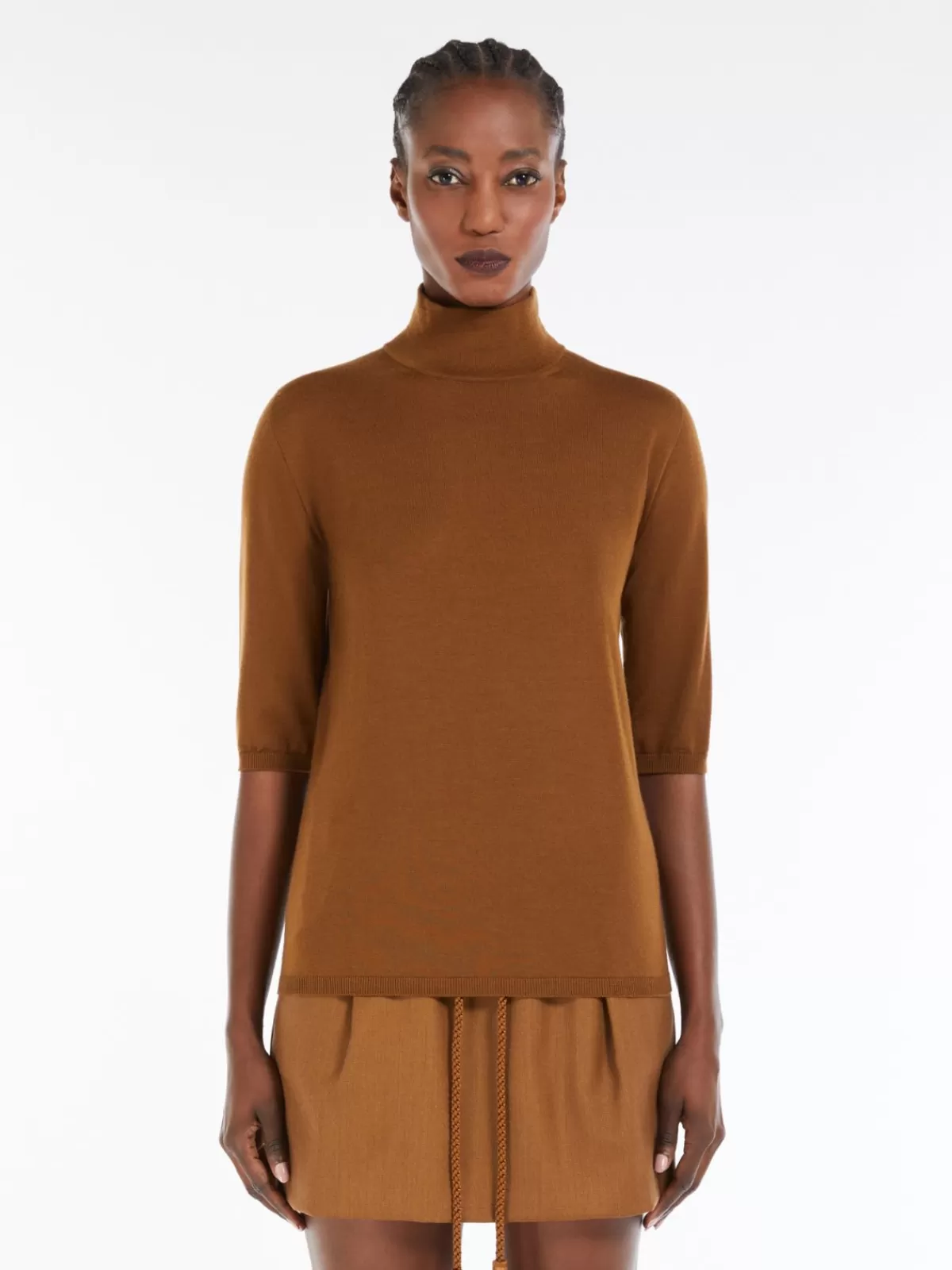 Knitwear*Max Mara Wool knit turtleneck jumper TOBACCO