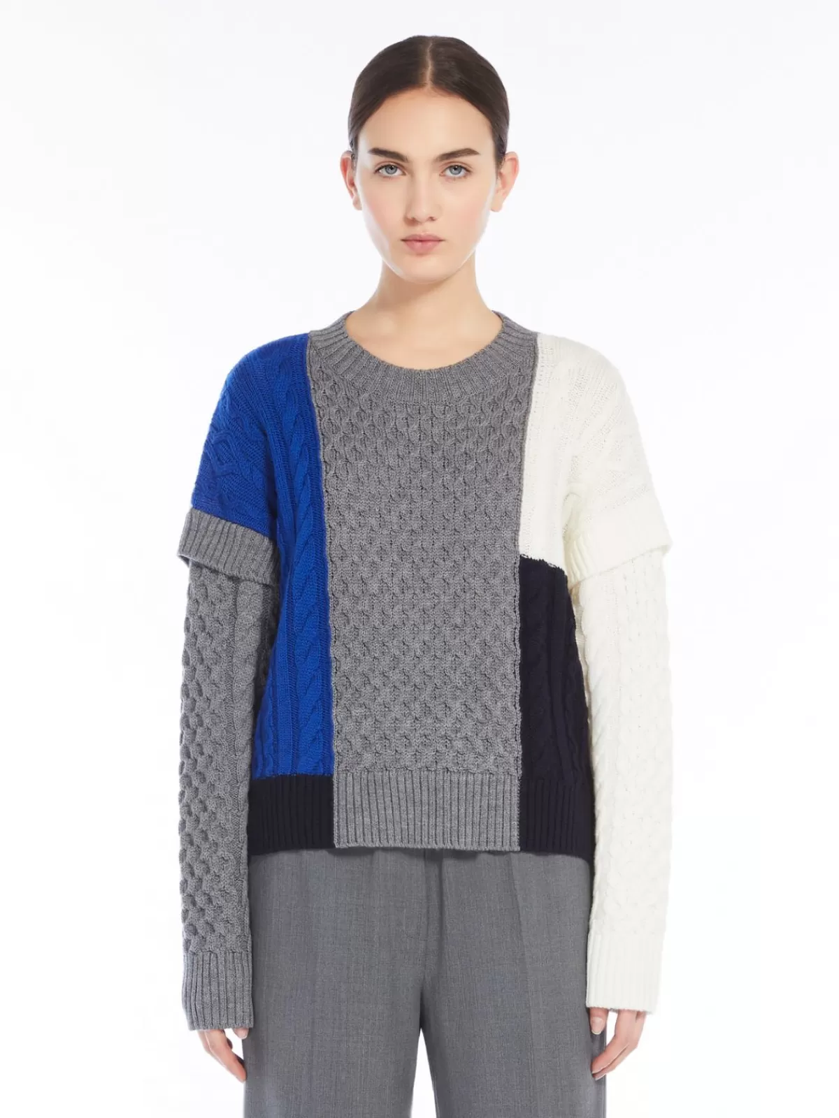 Knitwear*Max Mara Wool patchwork sweater CORNFLOWERBLUE