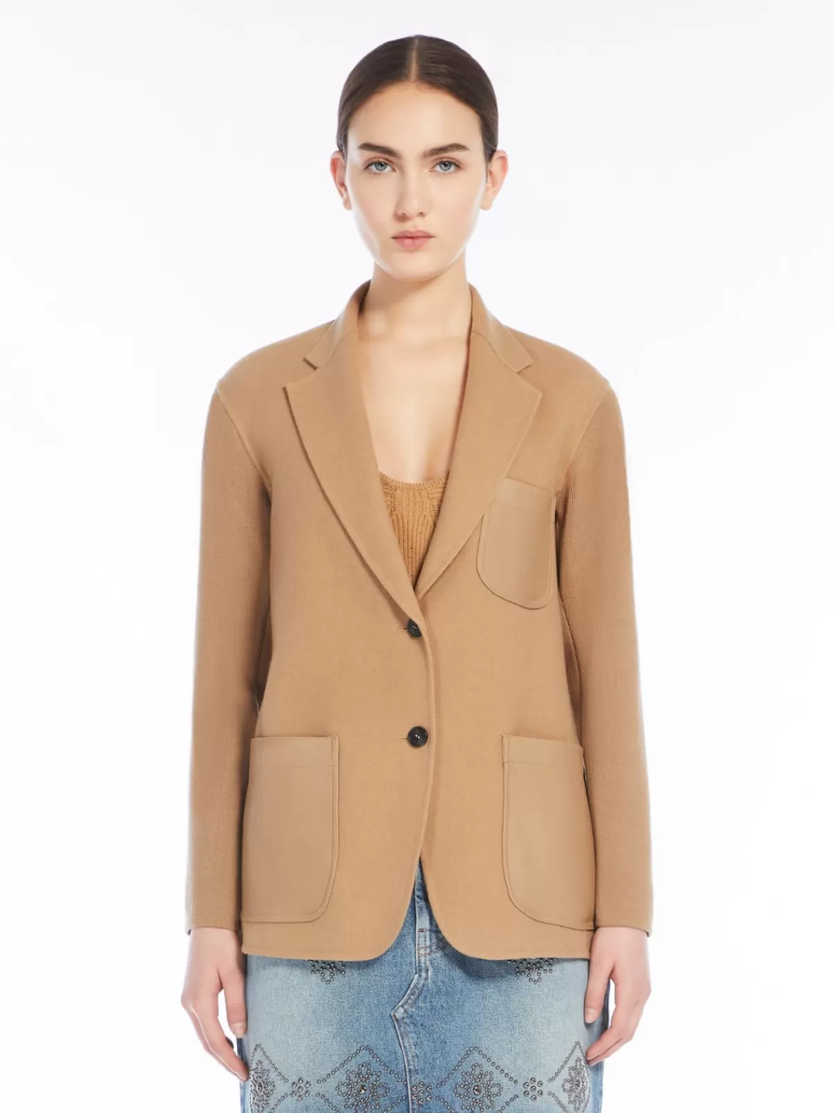 Jackets And Blazers*Max Mara Wool twill and knit fabric jacket CAMEL